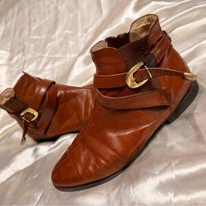 Brown Authentic Italian Leather Ankle Boots with Gold Buckle